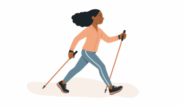 Illustration of a woman Nordic walking with poles.